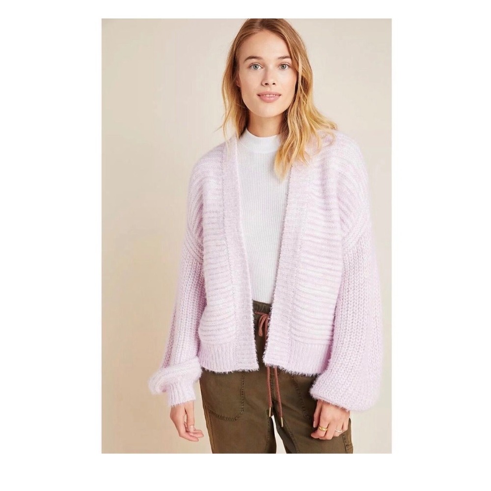 Akemi‎ + Kin Anthropologie Lavender Striped Fuzzy Knit Open Front Cardigan O/S